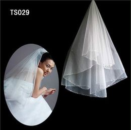 Real Sample In Stock 2 Layers White Ivory Pearls Ribbon Edge Veil For Wedding Dresses Bridal Gowns