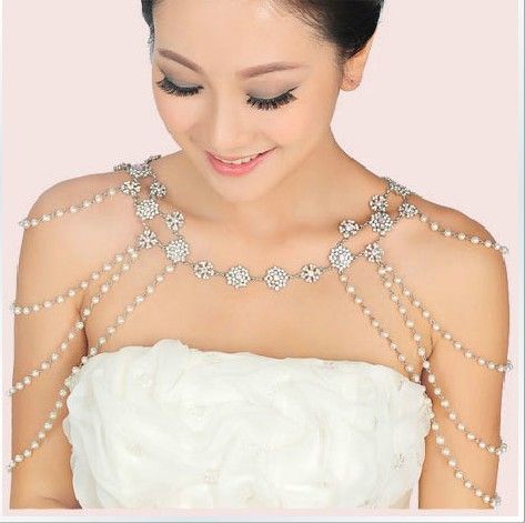Ny stil Epaulet jacka kristall smycken halsband örhängen sätter bröllop brudklänningar klänning