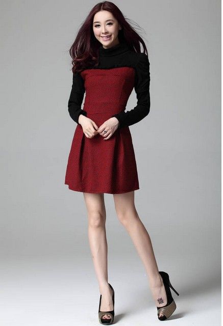 New women woolen one piece dress slim spaghetti strap tank dress women winter dress-in Dresses 