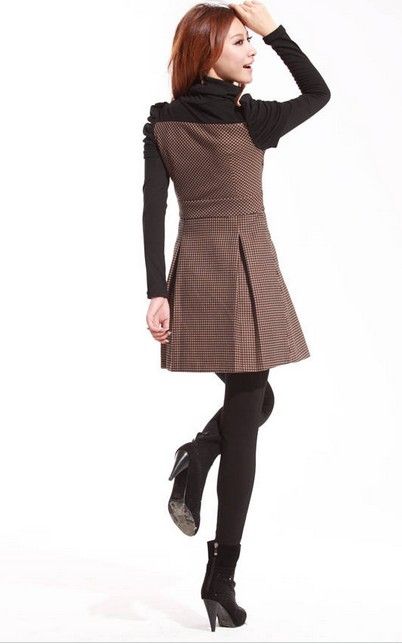 New Women Long Sleeve Woolen Onepiece Dress Black And White Lattice Woolen Patchwork One Piece Dress From Wmblive 19 9 Dhgate Com