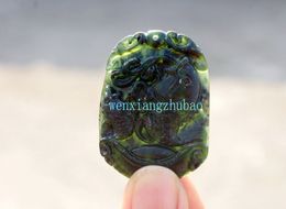 Hand-carved natural dark green jade pendant. Elliptical Pisces (more than one year) lucky necklace pendant.