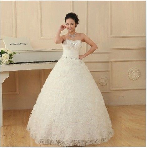 Hot Ivory strapless Organza lace-up waistband bodice beadings sequins A-line wedding dresses of brides