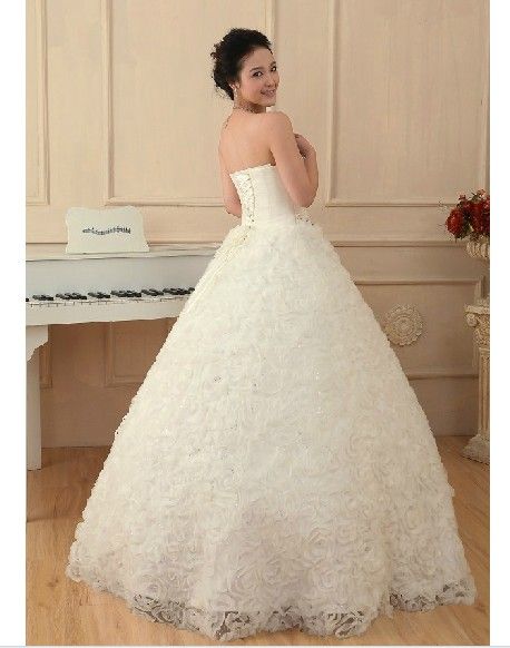 Hot Ivory strapless Organza lace-up waistband bodice beadings sequins A-line wedding dresses of brides