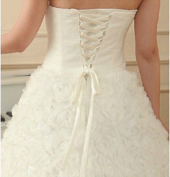 Hot Elfenben Strapless Organza Lace-up Waistband Bodice Beadings Sequins A-Line Bröllopsklänningar Brides