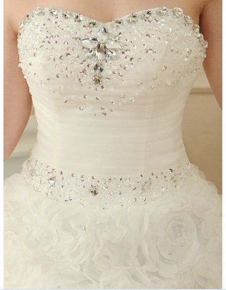 Hot Ivory strapless Organza lace-up waistband bodice beadings sequins A-line wedding dresses of brides