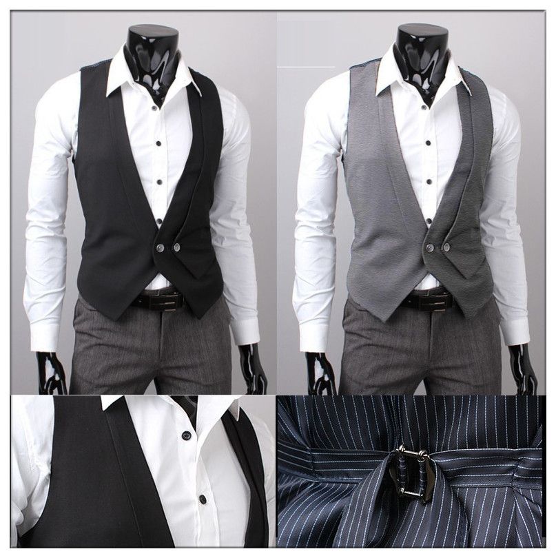 2019 New Casual Trendy Mens Slim Dress Vests For Suit Or Tuxedo Black ...