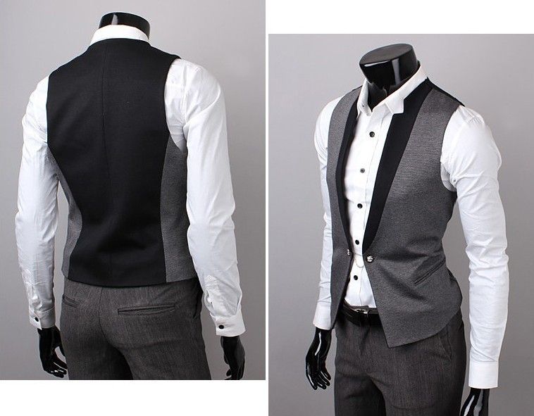New Classic Mens Gray Dress Vest Casual Sexy Party Vests For Suit Or