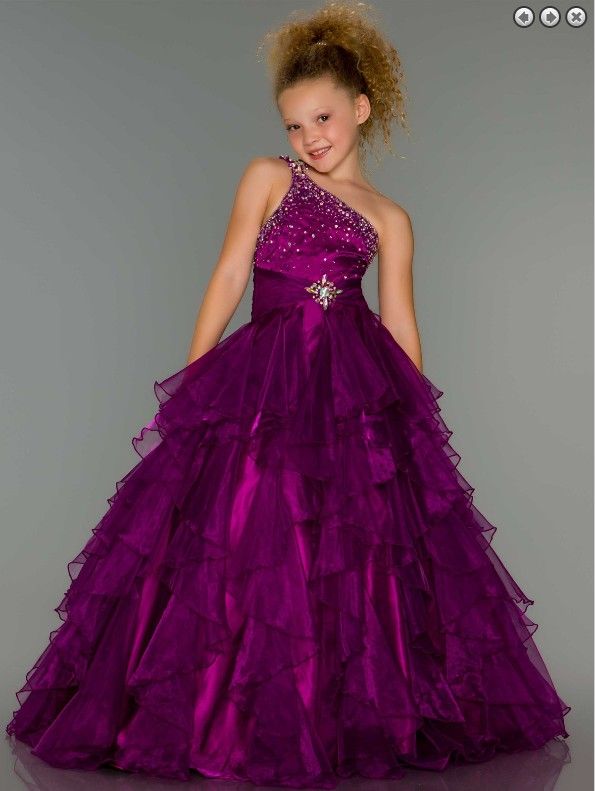 Beautiful Little Girl Beauty Pageant Dress One Shoulder Beads