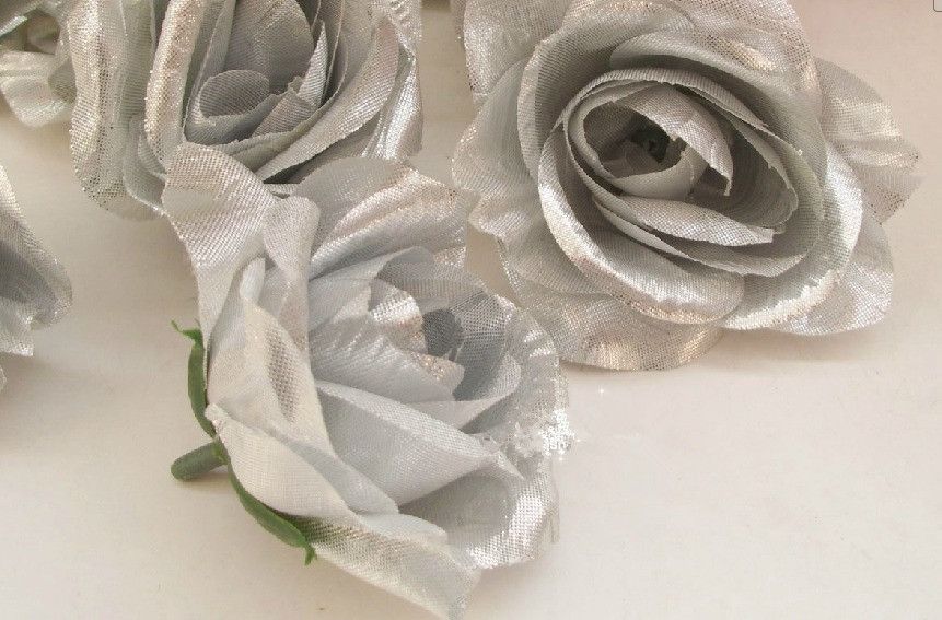 Yeni Gelenler 100 adet Gümüş Renk Yapay İpek Gül Şakayık Çiçek Kafaları Düğün Çiçek Duvar Dekorasyon için
