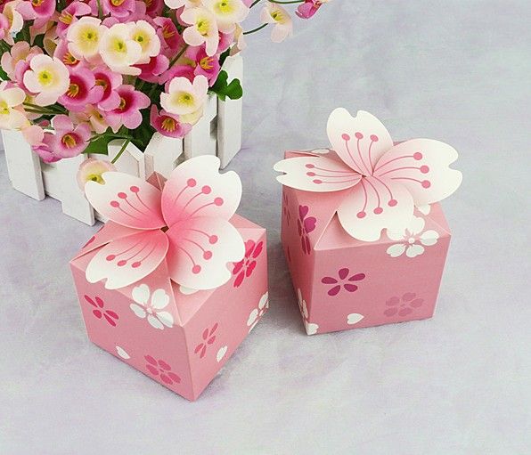 Romantic Sakura Flower Wedding Party Favors Boxes Candy Gift Paper