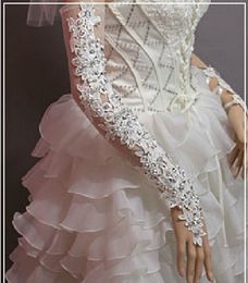 Charming Ivory Red Wedding Dress Bridal Gloves Bridal Accessories Long Length Beaded Lace Sequi