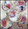 Lampwork 유리 구슬 핑크 꽃 로얄 블루 잎면 처리 된 80Pcs Rondelle 흰색 유리 구슬 12MM1 13030427