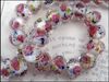 Lampwork Glass Beads Pink Flower Royal Blue Leaves Inside Faceted 80Pcs Rondelle White Glass Beads 12MM1 13030427