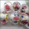 Lampwork Glass Beads Pink Flower Royal Blue Leaves Inside Faceted 80Pcs Rondelle White Glass Beads 12MM1 13030427232M