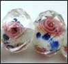 Lampwork Glass Beads Pink Flower Royal Blue Leaves Inside Faceted 80Pcs Rondelle White Glass Beads 12MM1 13030427