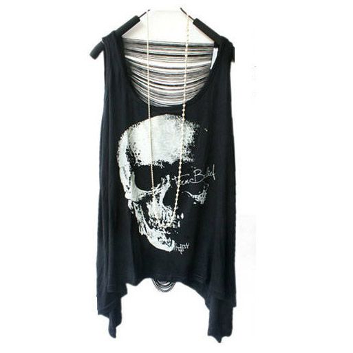 2013 Fashion Women Punk T-shirts Skull Printed Singlet Dress Vest Loose ...