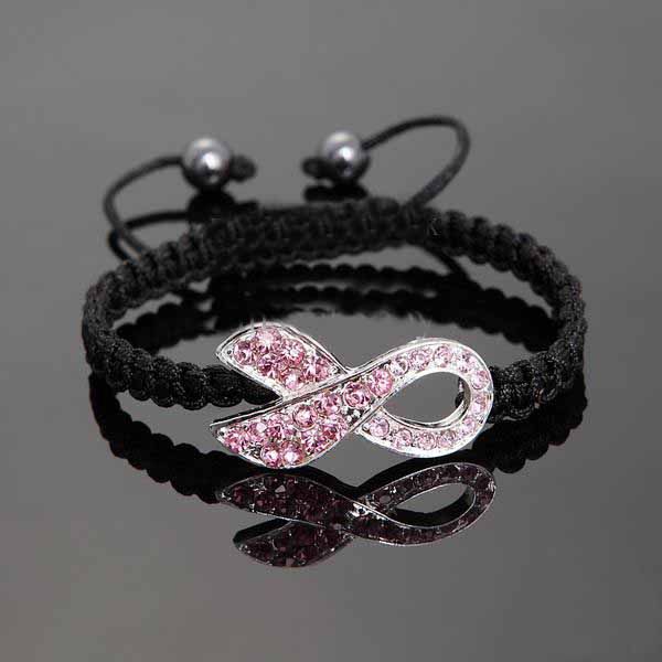 low price * Crystal Pink Ribbon Breast Cancer Awareness Bracelet Fine Gift