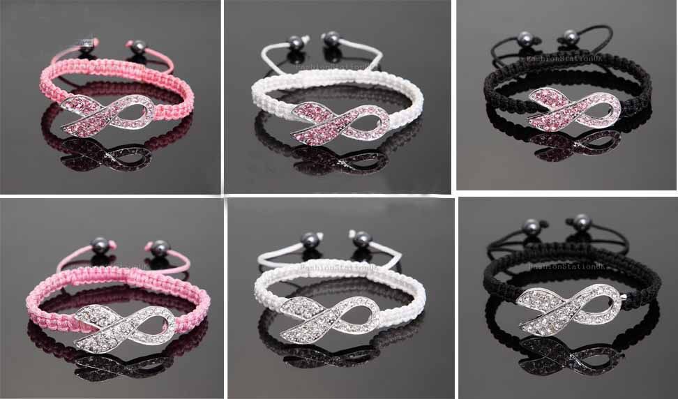 Bracelet de sensibilisation au Cancer du sein, ruban rose cristal, 100 pièces, prix bas, beau cadeau