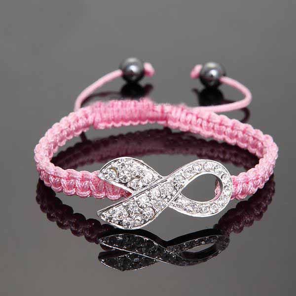 Bracelet de sensibilisation au Cancer du sein, ruban rose cristal, 100 pièces, prix bas, beau cadeau