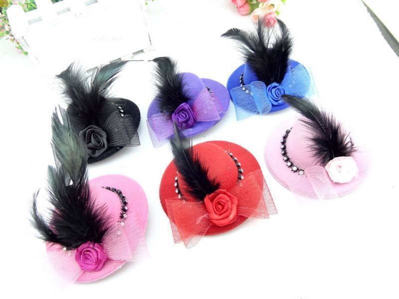 10cm Girl Pillbox Hat Hair Clip Flower Feather Mini Top Hat Hair