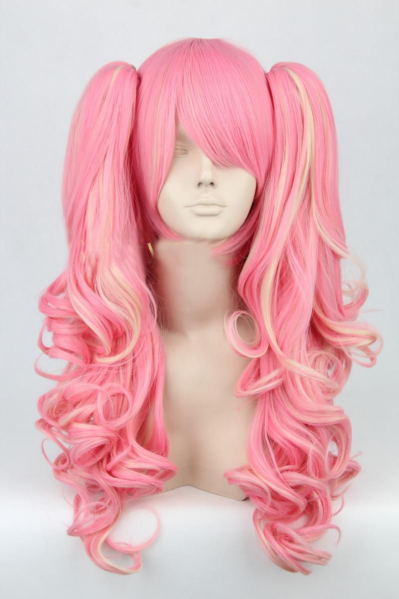 Lolita Long Curly Fashion Pink Women Anime Party Halloween Wig Cosplay Hair Synthetic Wigs Red 