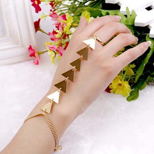 Free shipping Gold Plating Lowest price New Sexy Slave Ring Bracelet with Sparkling Punk Triangle