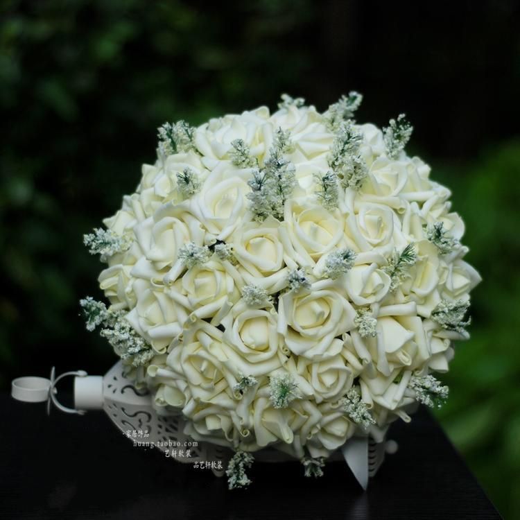 36 Ivory Rose Bridal Bouquets For Wedding Party,Pure Color With White ...