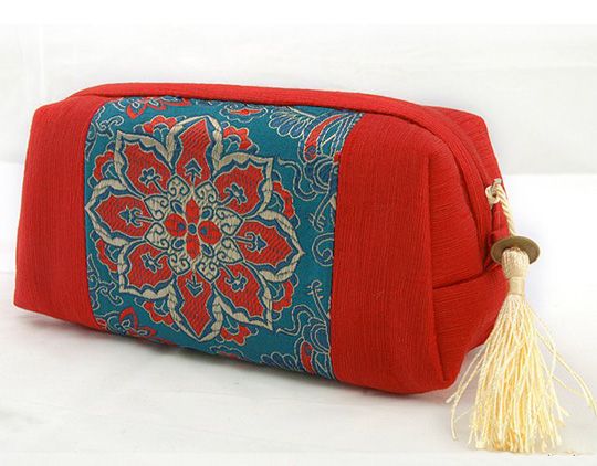 Patchwork classique grand sac à fermeture éclair pour bijoux de voyage pochette de rangement cosmétique gland artisanat emballage cadeau soie coton maquillage sac à main 2 pièces