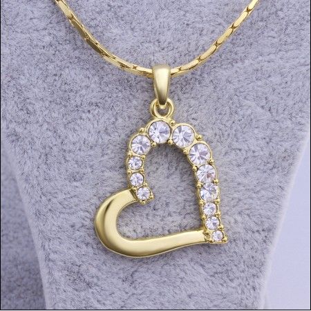 Bijoux de mode Top plaqué or 18K incrustation tchèque diamant pendentif coeur collier livraison gratuite 