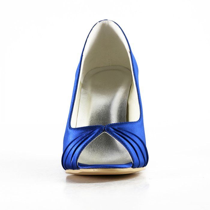 Blue Wedge Heels Wedding Bridal Sandals Satin Peep Toe Custom Made Women Shoes Plus Size 35 45 