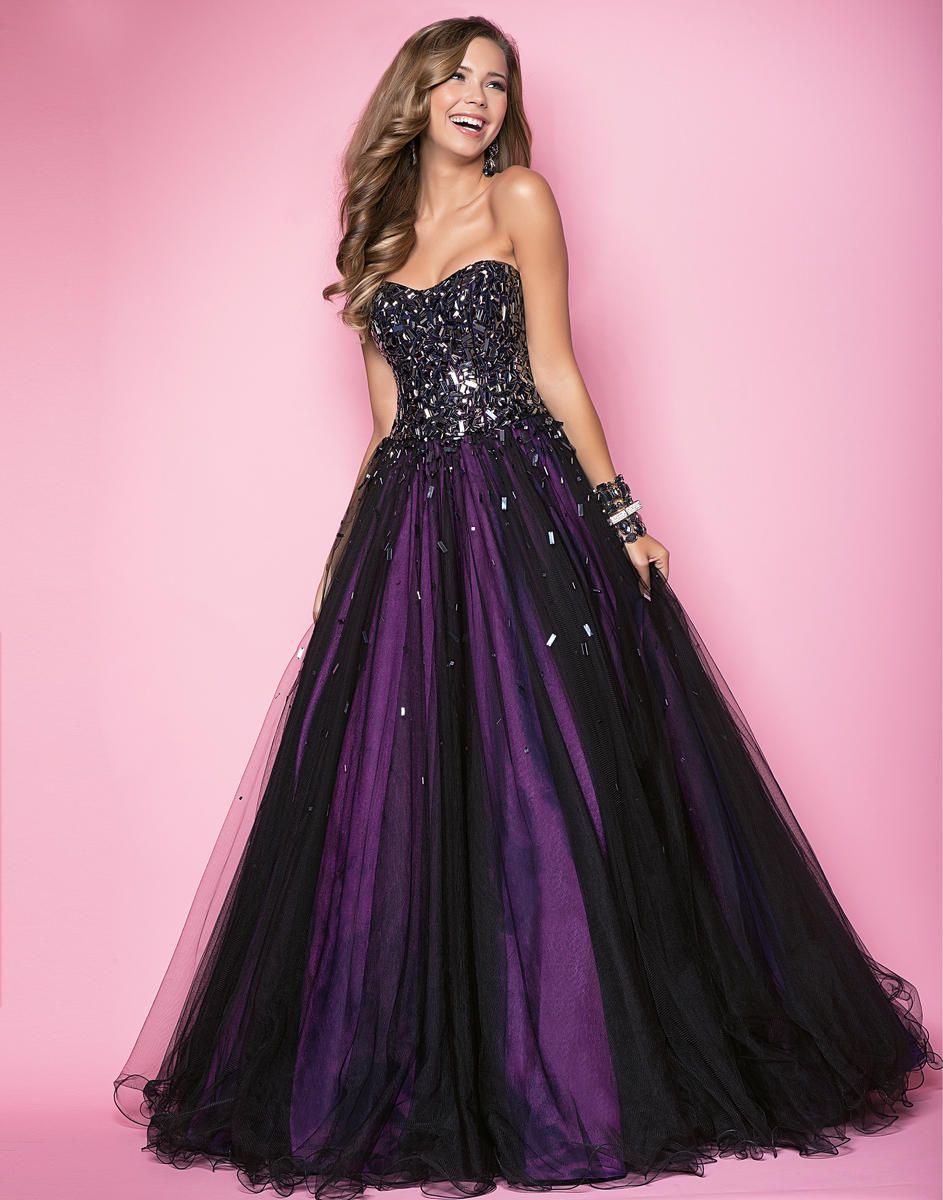 Blush Prom Dresses 5200 Black Purple Strapless Sequin Floor Length ...
