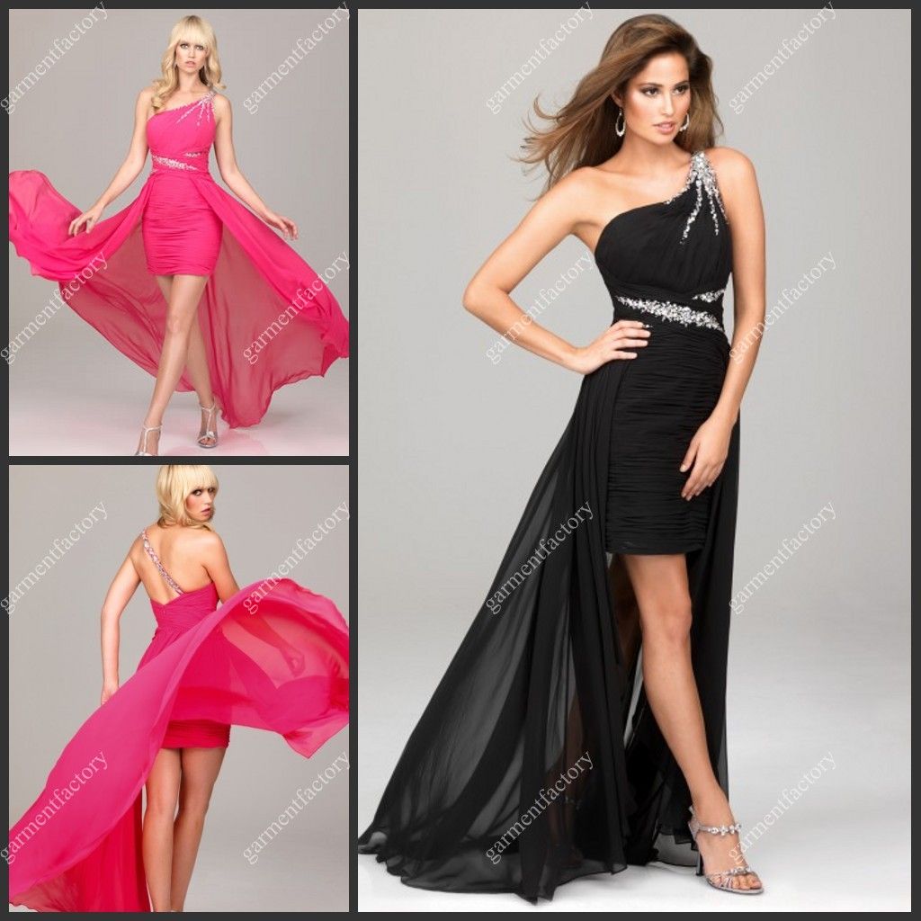 Hot Short Front Long Back Prom Dress 2013 One Shoulder Beaded Pink ...