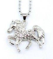 Free Shipping fashion White Crystal Horse pendant Necklaces ...