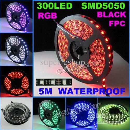 Billiga 5m RGB LED Light Strip 5050 SMD 300 LED Vattentät med 44Key IR Fjärrkontroll PCB Svart