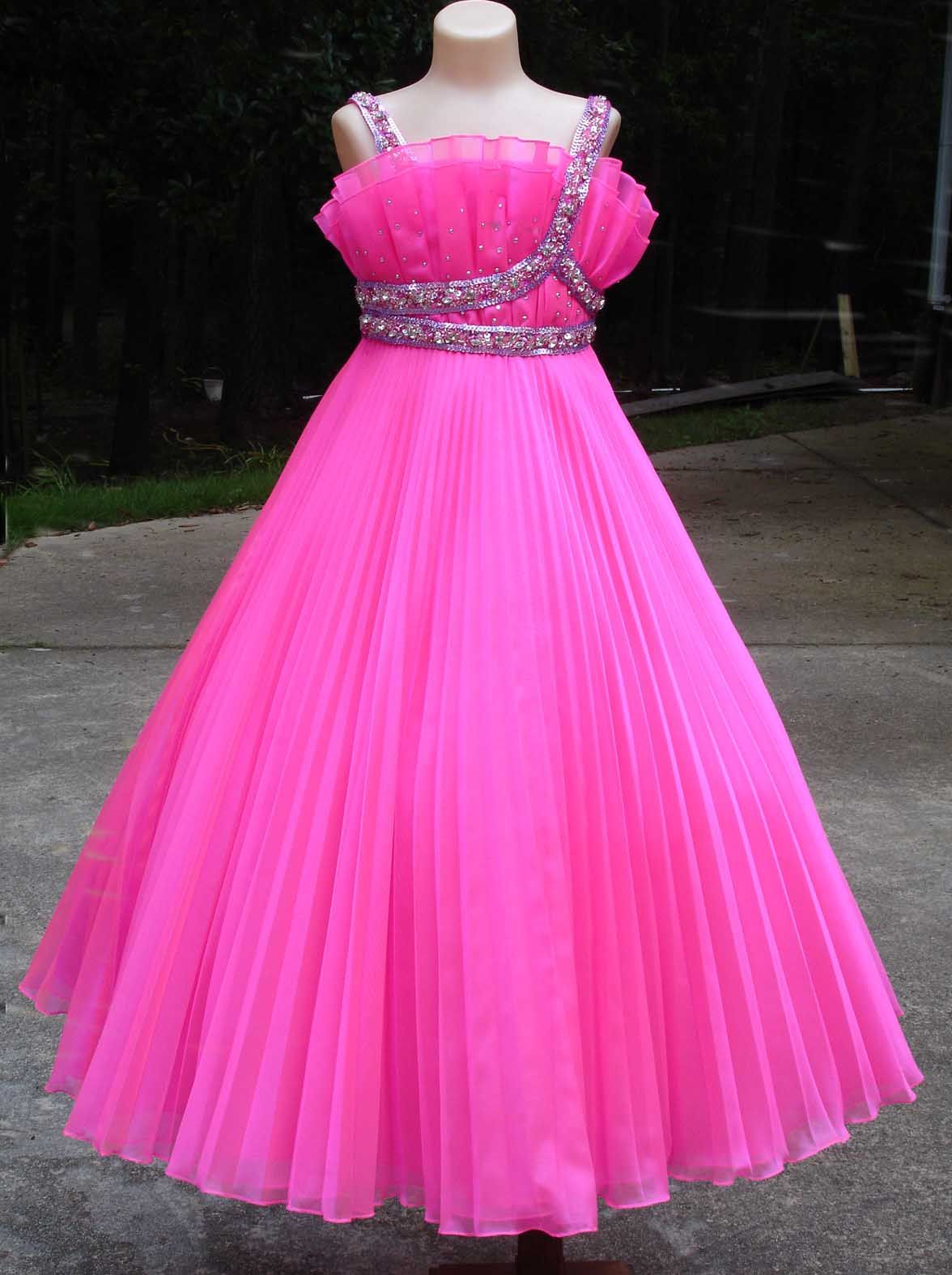 Hot Sale Unique Fashions Pageant Dress Neon Pink Long Pageant Gown From