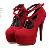 New Red Black Cross Strappy Pumps Sexig Bröllopsklubb Party Platform High Stiletto Heels Skor