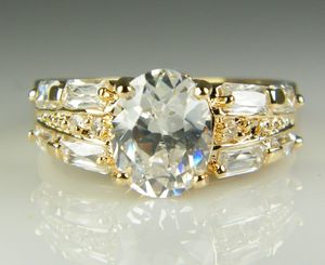 banda de casamento cheia de ouro amarelo venda por atacado-Luxo k Solid Gold amarelo banhado cristal Zircon Gemstone anel de ouro de noivado amantes casamento casal anel frete grátis