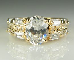 -Luxo 18k Solid Gold amarelo banhado cristal Zircon Gemstone anel de ouro de noivado amantes casamento casal anel, frete grátis