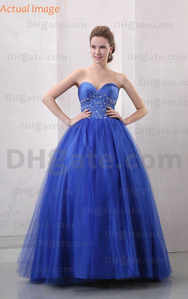 High End Quinceanera Dress Royal Blue Ball Gown Sweetheart Beaded White ...