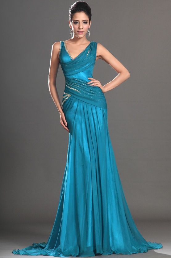 Gorgeous Turquoise Long Trumpet Gown Prom Dresses Evening Dress Pageant ...