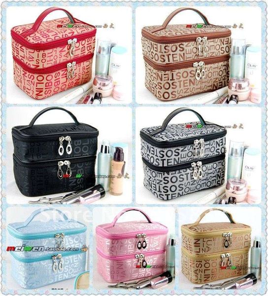 

double layered character women zipper cosmetic case bag makeup purse