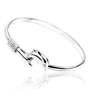 

Fashion White Gold Dolphin Bangles 925 Sterling Silver Bracelets Dolphin Love Legend Open Bangle For Women From Indian Adjustable Size, Black