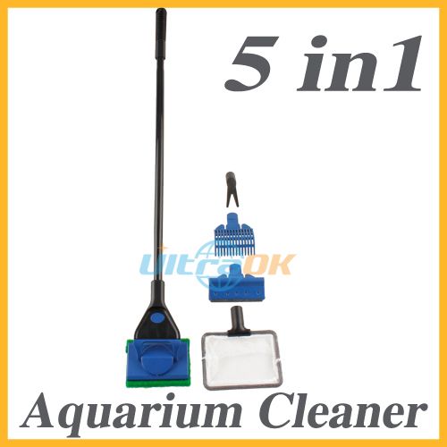 5 In 1 Complete Aquarium Cleaning Set Fish Net Gravel Rake Algae