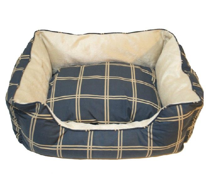 Easy To Unpick Wash Blue Grey Plaid Style Pet Round Dog Bed From