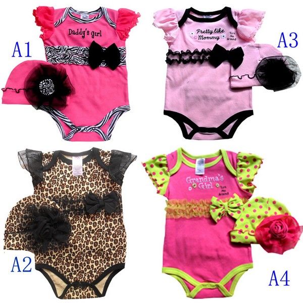 

NB Girl 2pcs sets Leopard Bodysuit & Hat overalls Zebra Lace rompers Jumpsuits U Pick Size Designs, A1-a2-a3-a4
