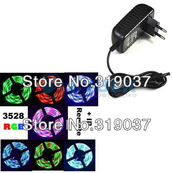 RGB LED Ribbon Strip Light 3528 SMD 60LED/M Flexible Non Waterproof DC 12V + 24 key IR Remote connector + Power Supply adapter stwich By DHL