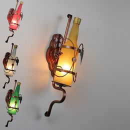 Loft Bar Counter Glass Bear Bottle Corridor Wall Light American Country Rustic Balcony Wall Sconce Creative Metal Club Wall Lighting Fixture