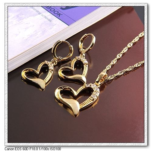 (S14K-19)14k gold plated heart shape jewelry sets, Free shipping-image-157451066