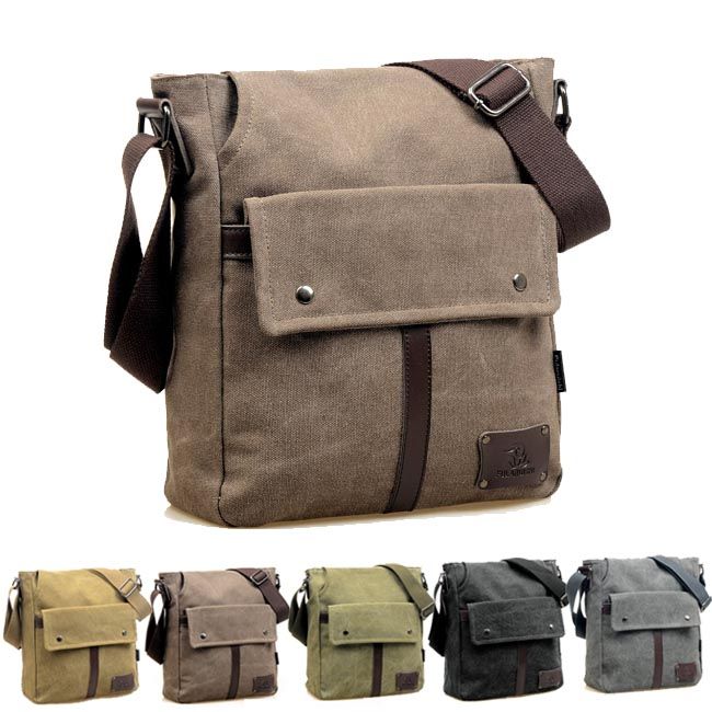 Vintage Casual Canvas Men&#39;S Cross Body Bag Solid Unisex Simple Design Women Bookbag Messenger ...