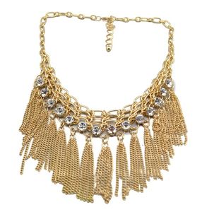 New Multi Layers Gold Silver Gun Black Plated Clear Crystal Tassels Statement Choker Necklace